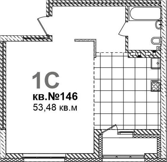 Планировка своб. план. 53.48 м² в ЖК «Римский квартал»