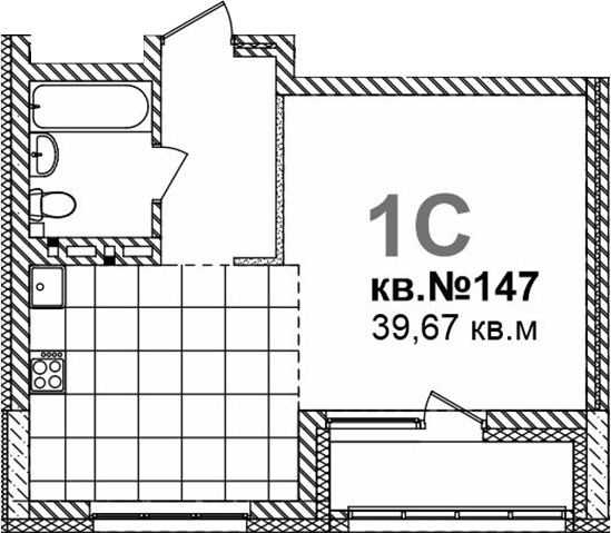 Планировка своб. план. 39.67 м² в ЖК «Римский квартал»
