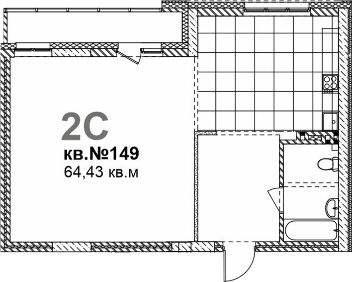 Планировка свободная планировка 64.43 м² в ЖК «Римский квартал»