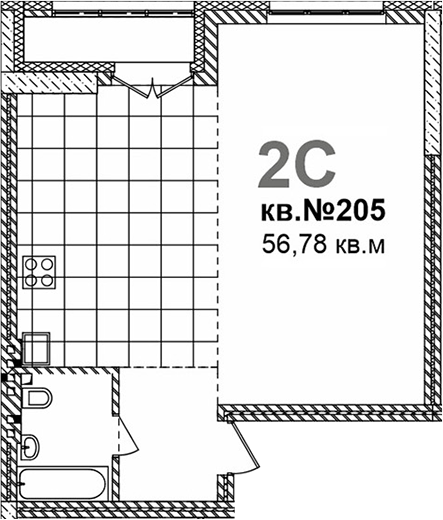 Планировка своб. план. 56.78 м² в ЖК «Римский квартал»