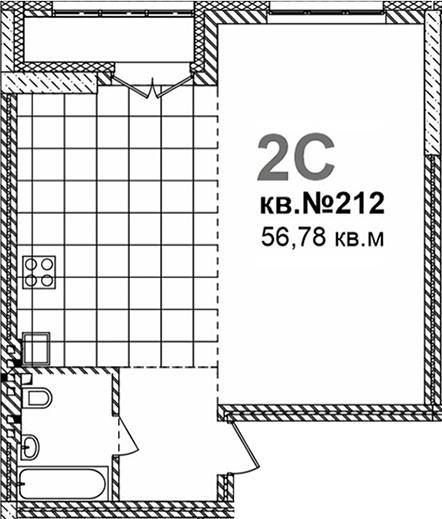 Планировка свободная планировка 56.78 м² в ЖК «Римский квартал»