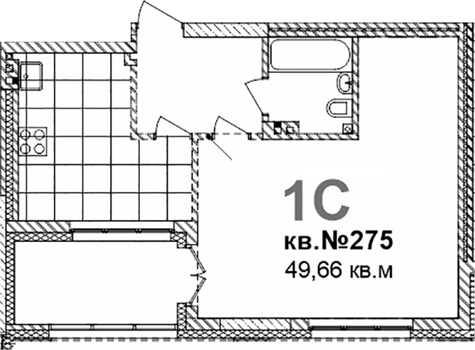 Планировка свободная планировка 49.66 м² в ЖК «Римский квартал»