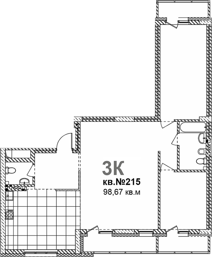 Планировка свободная планировка 98.67 м² в ЖК «Римский квартал»