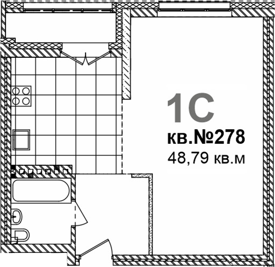 Планировка свободная планировка 48.79 м² в ЖК «Римский квартал»