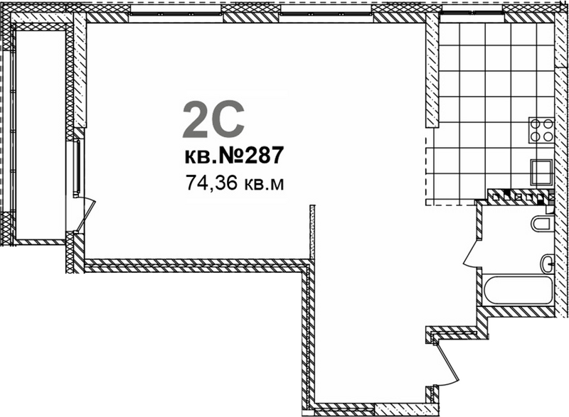Планировка свободная планировка 74.36 м² в ЖК «Римский квартал»