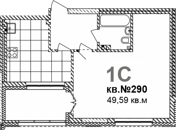 Планировка своб. план. 49.59 м² в ЖК «Римский квартал»