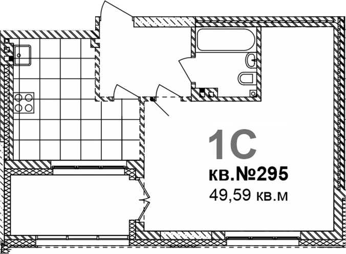 Планировка своб. план. 49.59 м² в ЖК «Римский квартал»