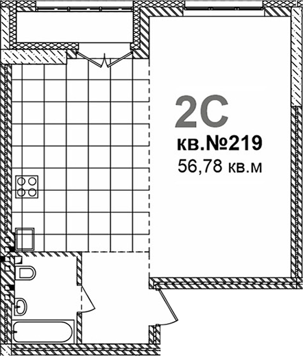 Планировка свободная планировка 56.78 м² в ЖК «Римский квартал»