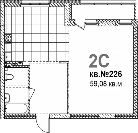 Планировка свободная планировка 59.08 м² в ЖК «Римский квартал»