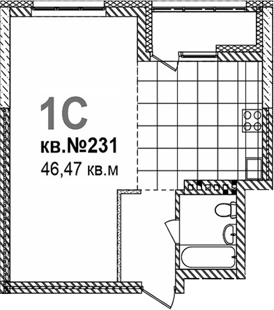Планировка своб. план. 46.47 м² в ЖК «Римский квартал»