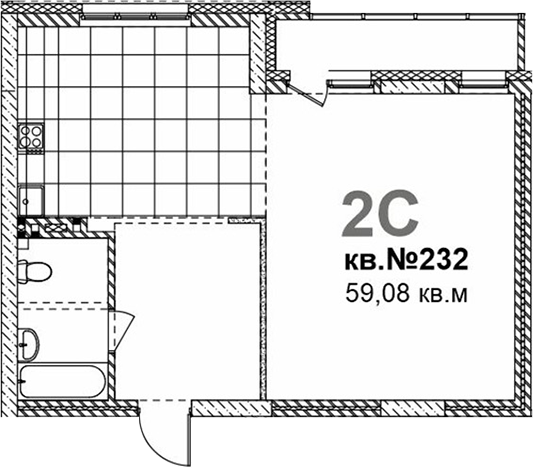Планировка свободная планировка 59.08 м² в ЖК «Римский квартал»