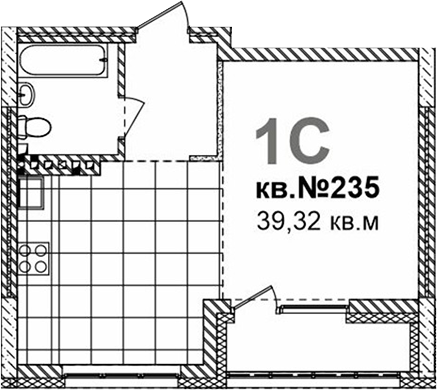 Планировка свободная планировка 39.32 м² в ЖК «Римский квартал»