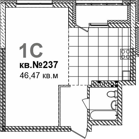 Планировка своб. план. 46.47 м² в ЖК «Римский квартал»
