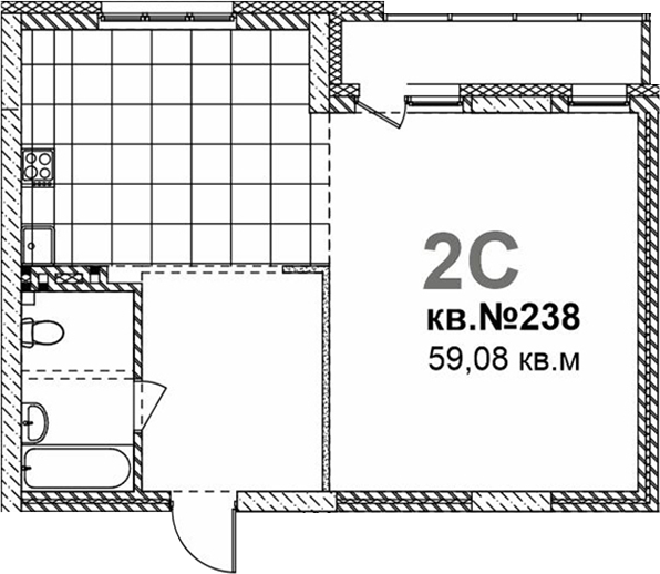 Планировка своб. план. 59.08 м² в ЖК «Римский квартал»