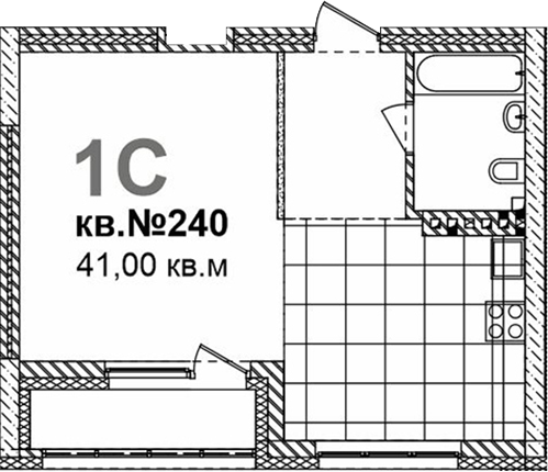 Планировка своб. план. 41.00 м² в ЖК «Римский квартал»