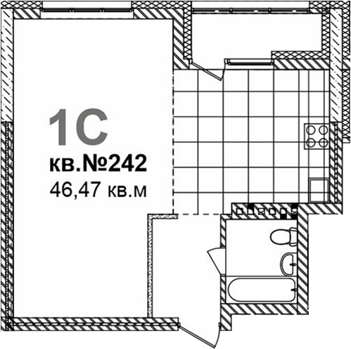 Планировка свободная планировка 46.47 м² в ЖК «Римский квартал»
