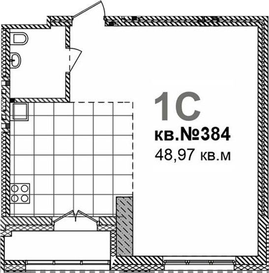 Планировка своб. план. 48.97 м² в ЖК «Римский квартал»