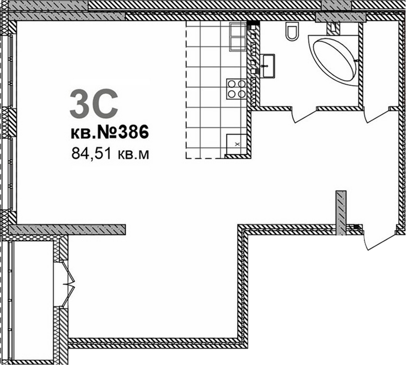 Планировка свободная планировка 84.51 м² в ЖК «Римский квартал»