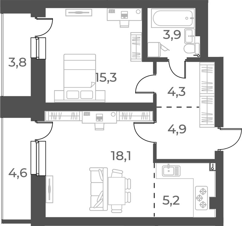 Планировка 2е-к. квартира 51.70 м² в ЖК «Нормандия-Неман»