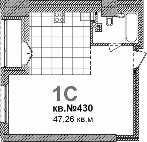 Планировка свободная планировка 47.26 м² в ЖК «Римский квартал»