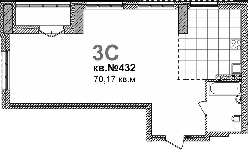 Планировка своб. план. 70.17 м² в ЖК «Римский квартал»