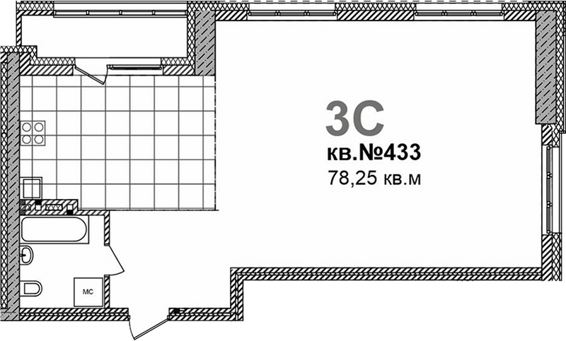 Планировка свободная планировка 78.25 м² в ЖК «Римский квартал»