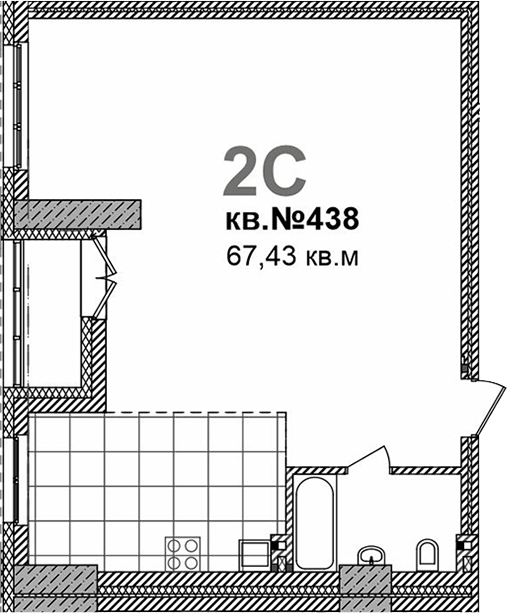 Планировка своб. план. 67.43 м² в ЖК «Римский квартал»
