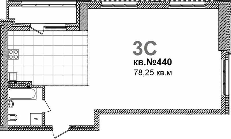 Планировка свободная планировка 78.25 м² в ЖК «Римский квартал»