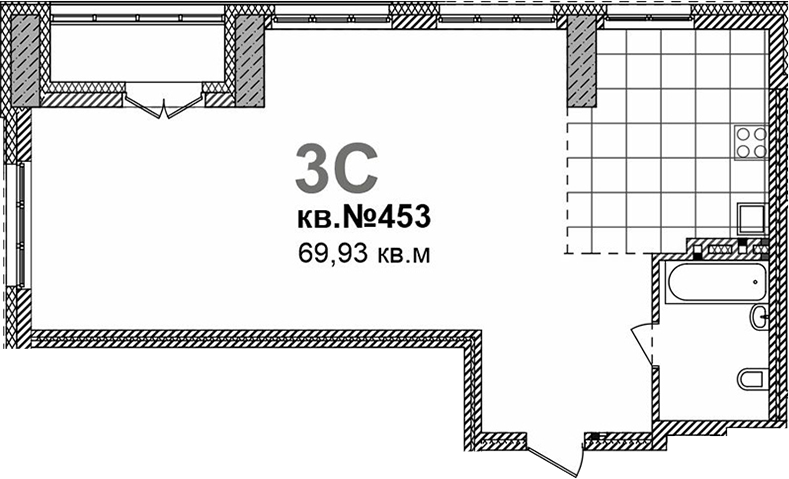 Планировка свободная планировка 69.93 м² в ЖК «Римский квартал»