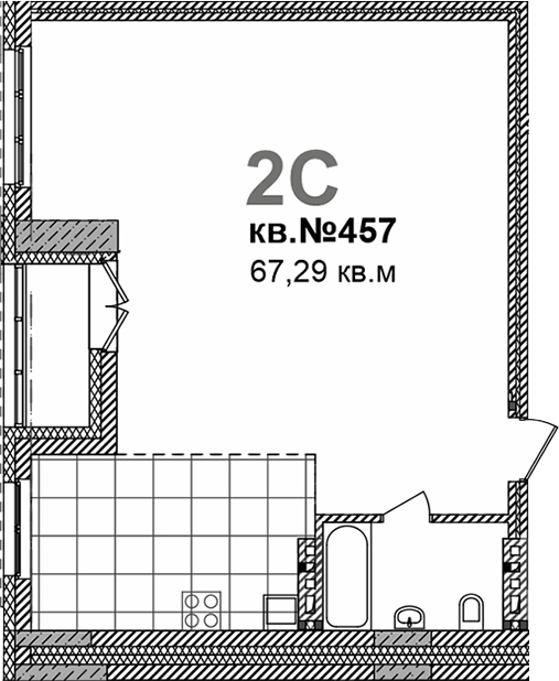 Планировка своб. план. 67.29 м² в ЖК «Римский квартал»