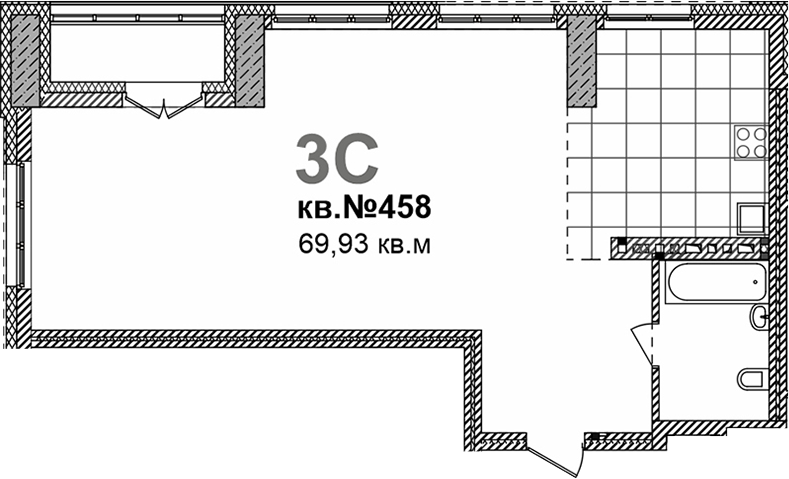 Планировка своб. план. 69.93 м² в ЖК «Римский квартал»