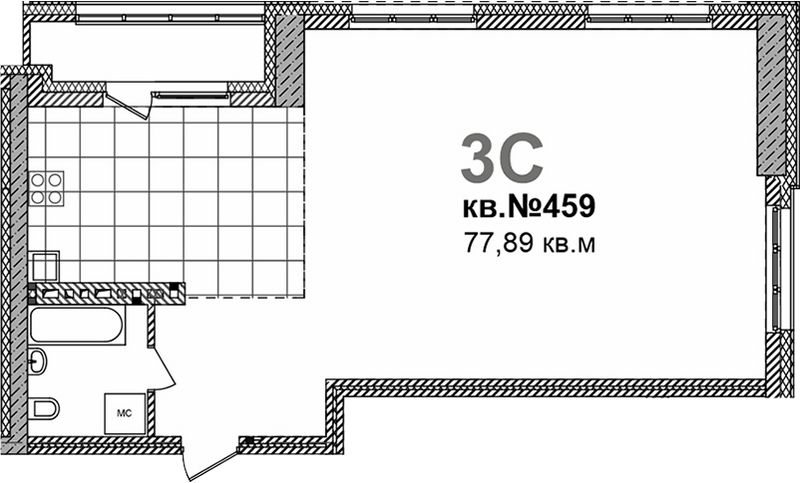 Планировка свободная планировка 77.89 м² в ЖК «Римский квартал»