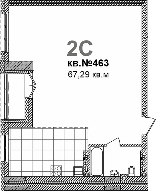 Планировка своб. план. 67.29 м² в ЖК «Римский квартал»