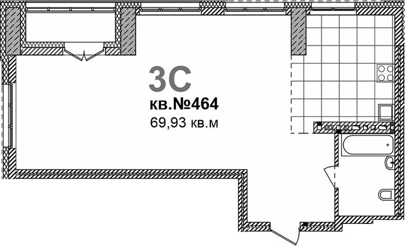 Планировка свободная планировка 69.93 м² в ЖК «Римский квартал»