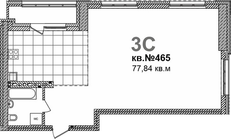 Планировка своб. план. 77.84 м² в ЖК «Римский квартал»