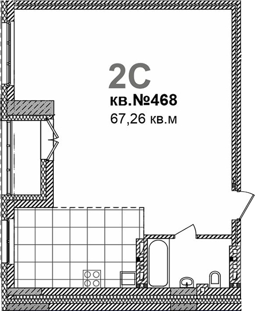 Планировка свободная планировка 67.26 м² в ЖК «Римский квартал»