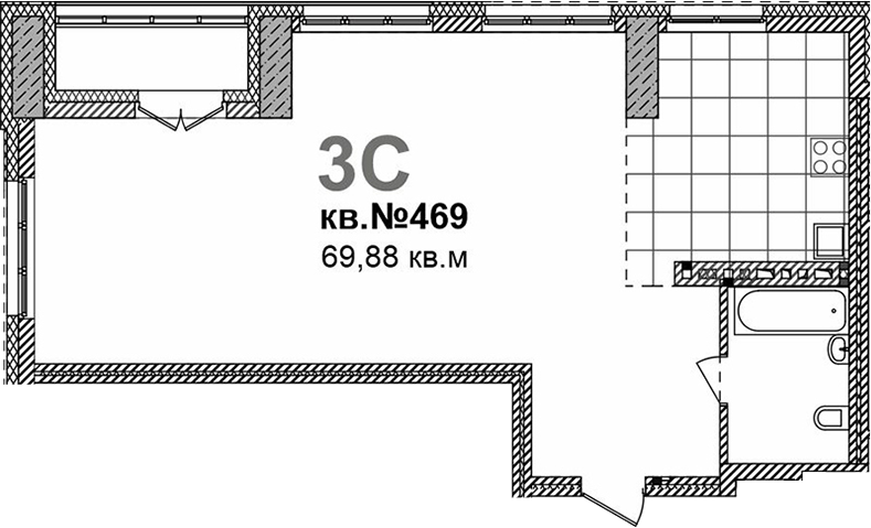 Планировка свободная планировка 69.88 м² в ЖК «Римский квартал»