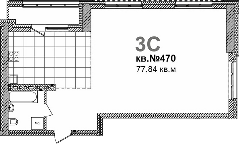 Планировка своб. план. 77.84 м² в ЖК «Римский квартал»