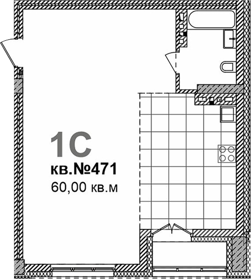 Планировка свободная планировка 60.00 м² в ЖК «Римский квартал»