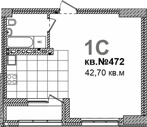 Планировка свободная планировка 42.70 м² в ЖК «Римский квартал»