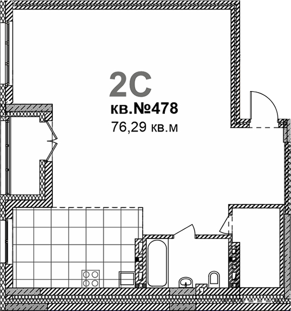 Планировка своб. план. 76.29 м² в ЖК «Римский квартал»