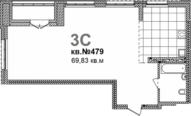 Планировка свободная планировка 69.83 м² в ЖК «Римский квартал»