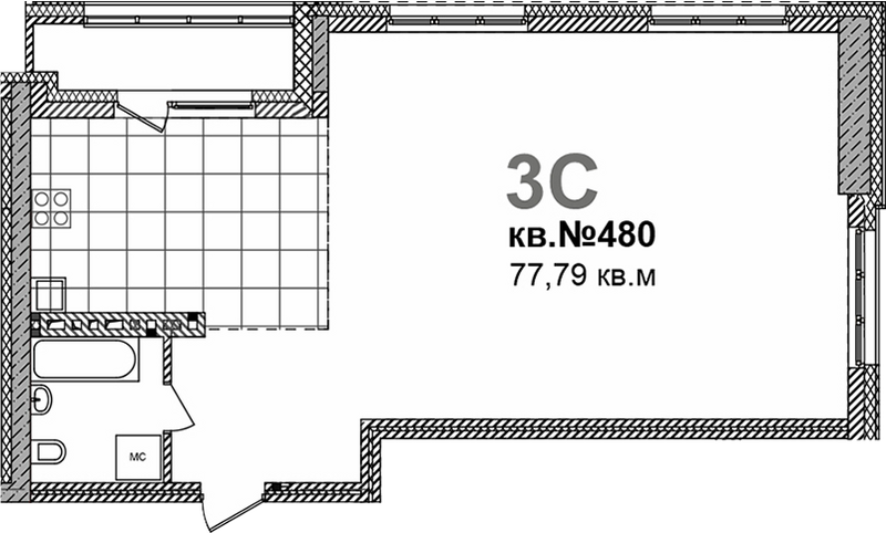 Планировка свободная планировка 77.79 м² в ЖК «Римский квартал»