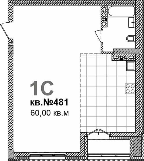 Планировка свободная планировка 60.00 м² в ЖК «Римский квартал»