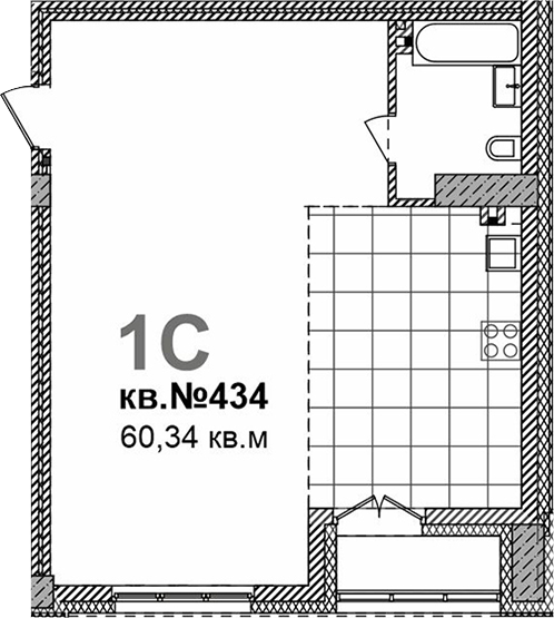 Планировка свободная планировка 60.34 м² в ЖК «Римский квартал»