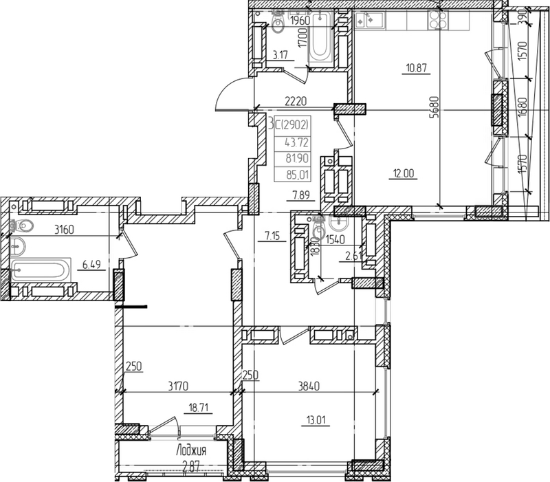 Планировка 4е-к.кв 81.90 м² в ЖК «Чернышевский»