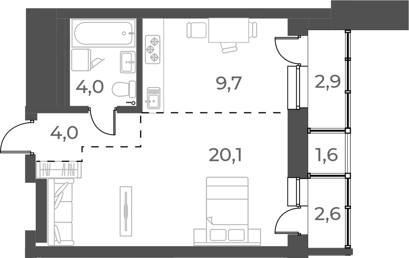 Планировка студии 37.80 м² в ЖК «Нормандия-Неман»