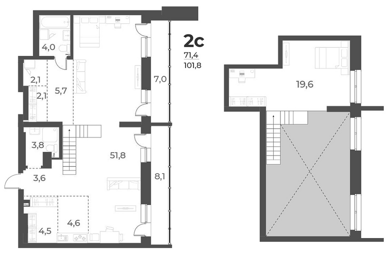 Планировка 2е-к.кв 101.80 м² в ЖК «Нормандия-Неман»