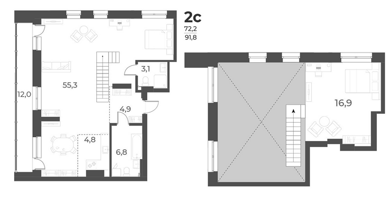 Планировка 2е-к. квартира 91.80 м² в ЖК «Нормандия-Неман»