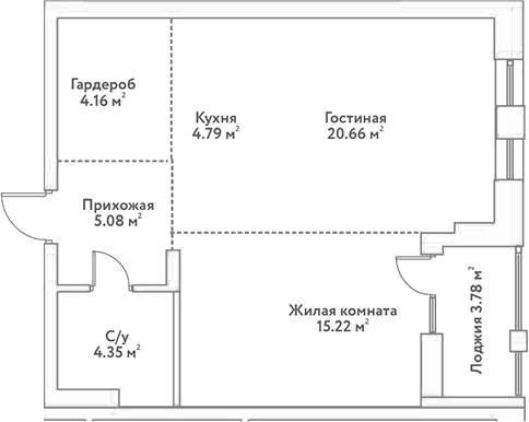 Планировка 2е-к.кв 54.26 м² в ЖК «Flora&Fauna»